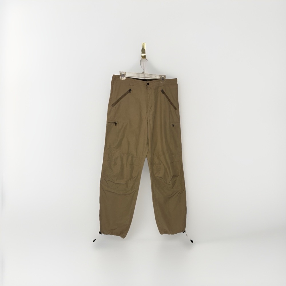 LL Bean‎ Outdoors Tan Pants Mens 33 X 30 Nylon Cotton Hiking Zip Pockets Elastic